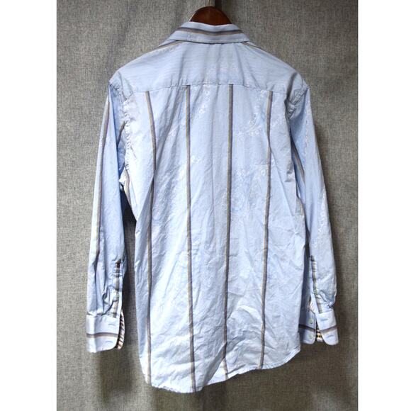 Robert Graham Men’s Medium Striped Jacquard Button-Down Shirt Light Blue - Picture 3 of 3